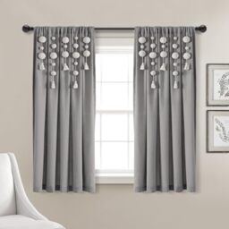 "Lush Decor Boho Pom Pom Tassel Linen Window Curtain Panel (Single Panel), 63"" L x 52"" W, Dark Gray"