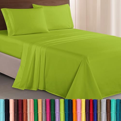 Elegant Comfort Luxurious 1500 Thread Count Egyptian Quality Three Line Embroidered Softest Premium Hotel Quality 4-Piece Bed Sheet Set, Wrinkle and Fade Resistant, California King, Lime