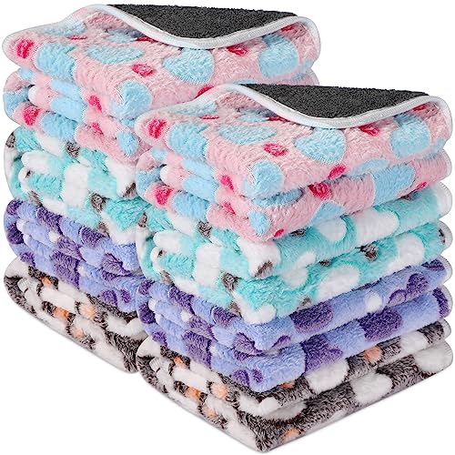 Tudomro 8 Pcs Absorbent Guinea Pig Blankets Washable Small Animal Fleece Bedding Cage Liners Reusable Pet Sleep Mat Pad Cover for Ferret Chinchilla Furniture Protection(Heart,16 x 24 Inch)