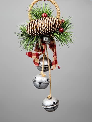 SHATCHI 27cm Hanging Decorations Silver Bells with Ribbon, Berries and Pinecones Christmas Home Wall Door Jingle Xmas Holiday DIY Decorations (SHATCHI)