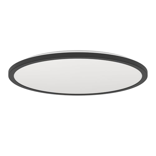 Eglo LED Ceiling Light Fitting Rovito, Round Ceiling lamp with Remote Control, Bathroom Lighting, Flush luminaire Made of Plastic in Black and White, Warm White-Cold White, IP44, Ø 50 cm
