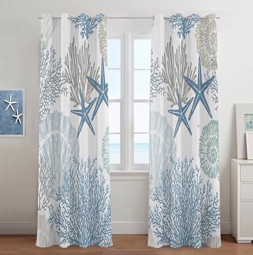 Tritard Coastal Window Curtains Grommet Drapes Nautical Beach Themed Thermal Insulating Room Darkening Privacy Curtain for Living Room, Bedroom 2 Panels Set, 52x84 Inches, C1