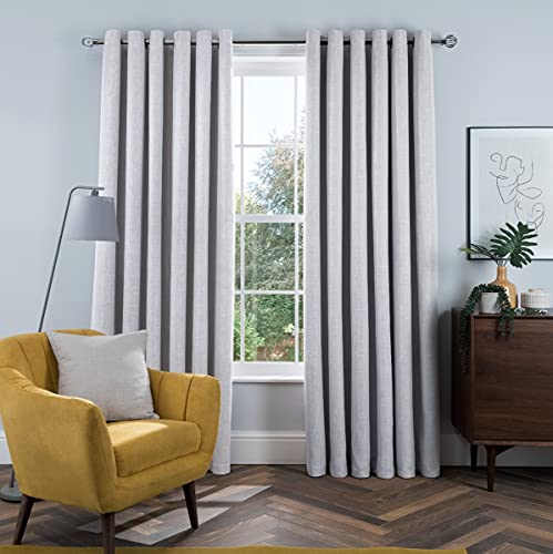 Sleepdown Linen Look Eyelet Blackout Lined Curtains Thermal Insulated for Bedroom and Living Room, Silver, 66 x 54 Inch