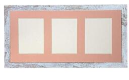 FRAMES BY POST H7 Picture Photo Frame Distressed White with Pink Mount 21 x 10 for 3 Images Size 7 x 5 Inch Plastic Glass