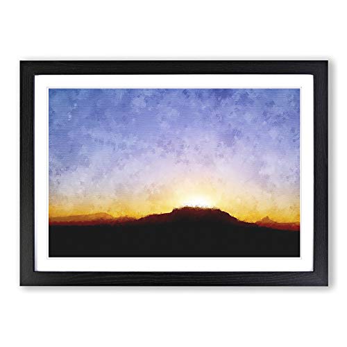 Table Mountain at Sunset Painting Framed Print - A2 Black Framed Wall Art - Ready to Hang - Modern Landscape Picture - Living Room Bedroom Lounge Office