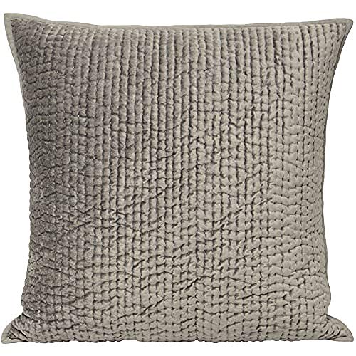 "Riva Paoletti Brooklands Luxury Cushion Cover - Silver Grey - Velvet Feel Quilt Design - Piped Linen Border - Decorative Tie Fastening - 55 x 55cm (22"" x 22"" inches) - Designed in the UK"