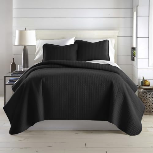 Southshore Fine Living, Inc. Twin XL Quilt Bedding Set, Dorm Room Bedding Essentials, Stain Resistant, Machine Washable Bedspread, XL Twin Black Quilt Bedspread Set with Pillow Sham, Black Quilts