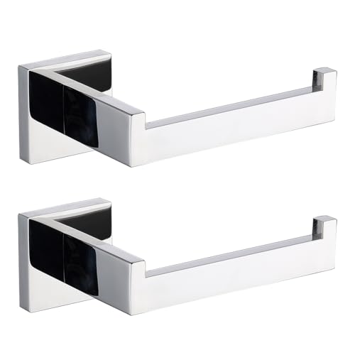 TASTOS Polished Chrome Toilet Paper Holder SUS304 Stainless Steel, Modern Square Half Open Bathroom 5 inch TP Holder Wall Mount Rustfree Tissue Roll Dispenser for Washroom Kitchen 2 Pack