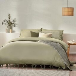 Yard Mallow Bow Tie 100% Cotton Duvet Cover Set - Single - Soft Sage