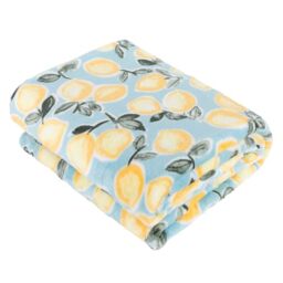 furn. Lemons Throw – Soft Fleece Citrus Print Blanket (Blue – 130x150cm)