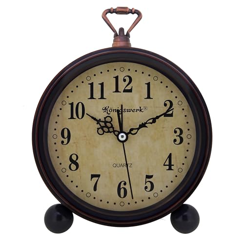 Konigswerk HAL Alarm Clocks - Classic Small 5.25 inch Silent Desk Clock Night Light Battery Operated Table Bedroom