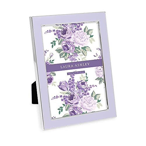 Laura Ashley 5x7 Lavender Enamel Picture Frame, Silver Metal Edge with Easel, for Countertop, Counterspace, Tabletop Display, Bookshelf, Desk, Wall Décor, Photo Gallery (5x7, Lavender W/Silver)