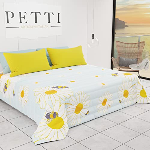 PETTI Artigiani Italiani - Summer Spring Bedspread Quilt One Square and Half Botanic Design 02 100% Hypoallergenic Microfiber 100% Made in Italy