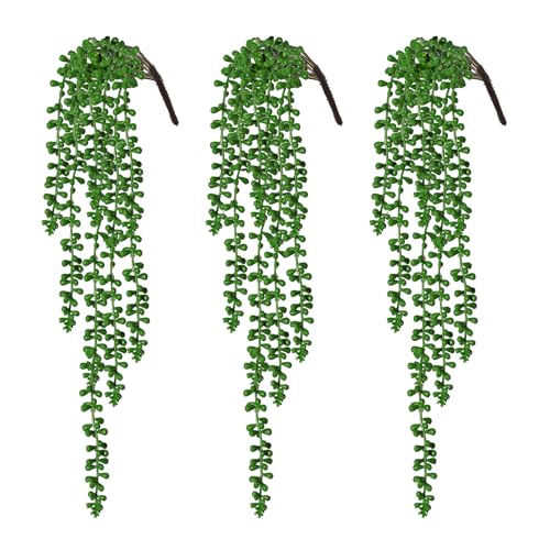RECUTMS 3pcs Artificial Succulents Hanging Plants Fake Hanging Plants String of Pearls Faux Greenery Wall Plant Artificial Plants Indoor Outdoor Home Decor