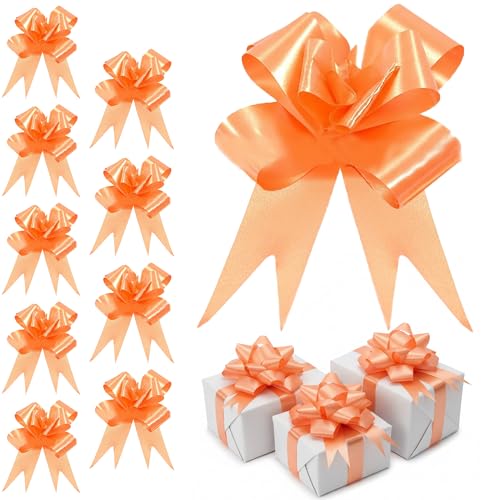 10pcs Orange 30mm/3cm Large Ribbon Pull Bows for Party Wall, Gift Wraps, Christmas Trees, Wedding, Birthday Hampers Decoration Florist Pullbows