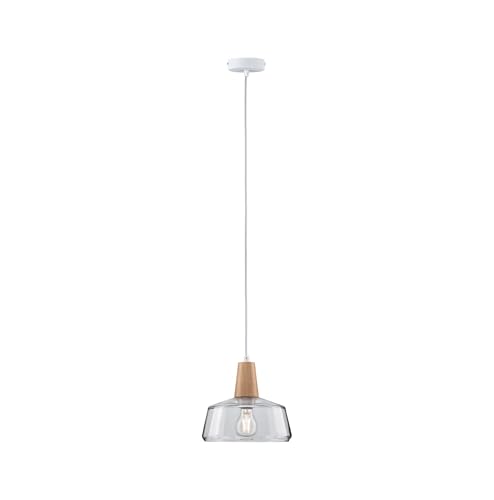 Paulmann 79744 Neordic Yva Pendant luminaire max. 1x20W Pendant lamp for E27 Lamps Ceiling lamp Clear/Wood 230V Glass/Wood Without lamp