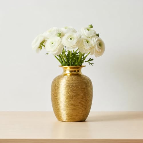Wancetang Gold Ceramic Vase - 7 Inch Modern Flower Vase for Centerpiece, Textured Decorative Vases Home Decor, Weddings, Dining, Bathroom, Nightstand, Decoration