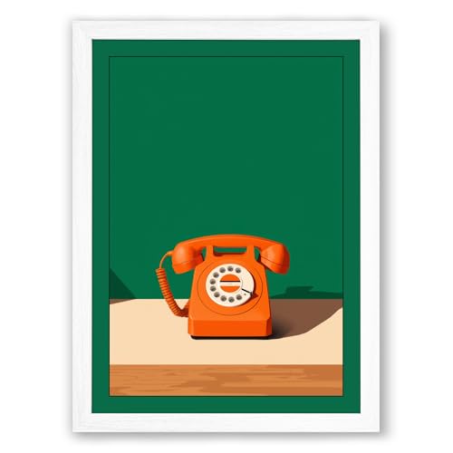 Telephone Call Retro Framed Wall Art Print A1 (84.1×59.4cm) White, Wall Decor for Living Room, Bedroom, Office & Home, Ready to Hang, Art Gift