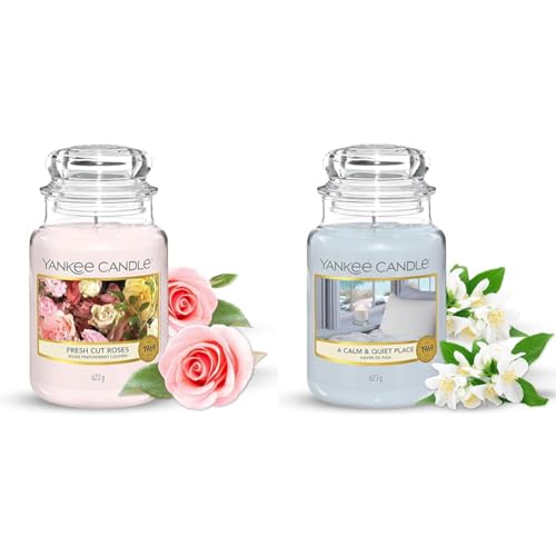 Yankee Candle Scented Candle - Fresh Cut Roses Large Jar Candle & Scented Candle - A Calm and Quiet Place Large Jar Candle - Long Burning Candles
