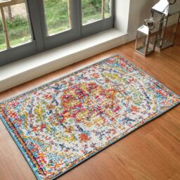 Livabliss Lou Asmara Vintage Runner 60x90 cm – Multicolour Boho Style for Hallway & Kitchen, Easy Care Floor Covering, Red Orange Teal Beige
