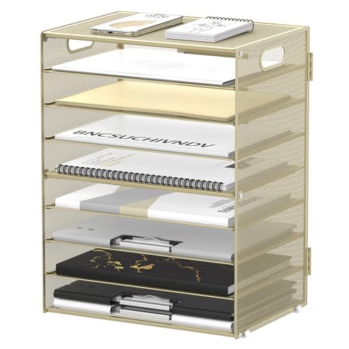 9-Tier Paper Organizer for Desk, Letter Tray with Handles, Golden Yellow - Desk File Organizer with Removable Trays for Sorting Files, Folders, Mail and Printer Paper at Home, School or Office