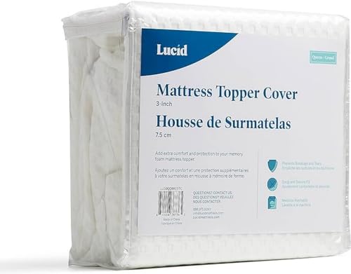 LUCID Mattress Topper Cover - Non-Slip - Soft and Breathable - Machine Washable with Zip (Topper Not Included) - 135 x 190 cm, 10 cm Height