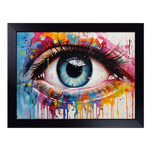 Lap Tray with Bean Bag Cushion, Eye Art Watercolour - Handmade in the UK, Raised Wooden Edge, Padded Cushion, Heat-Resistant Wipe-Clean Surface, for Meals, Laptops and Crafts