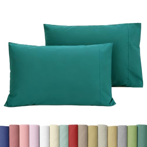 WINLIFE Queen Pillowcases Set of 2, 100% Cotton Queen Pillow Cases 2, Envelope Closure 20??30 inches, Soft and Breathable Pillow Cover, Dark Teal
