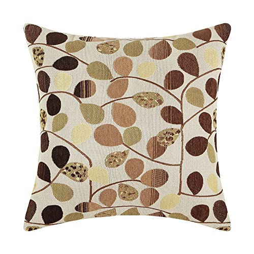 CaliTime Cushion Covers Cushion Cover Throw Cushion Cover for Couch Sofa Home Decoration Luxury Chenille Cute Leaves Both Sides 40 cm x 40 cm Ecru Brown