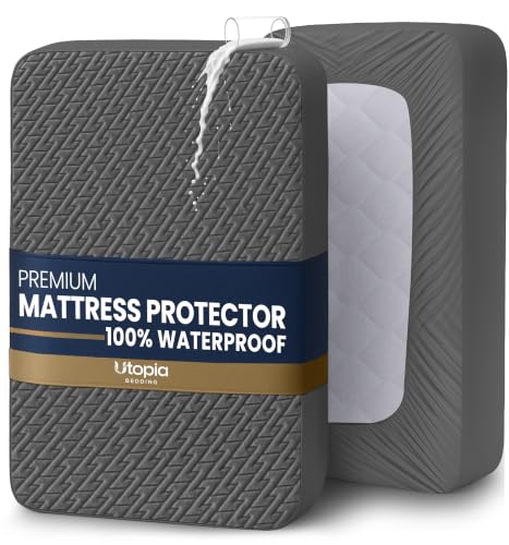 Utopia Bedding Waterproof Mattress Protector Full Size (Gray), Premium 3D Air Soft Fabric Mattress Cover, Fits 17 Inches Deep, Breathable, Fitted Style with Stretchable Pockets