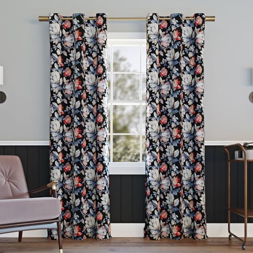 "Sun Zero Irma Vintage Floral Blackout Grommet Curtain Panel, 40"" x 84"", Black"