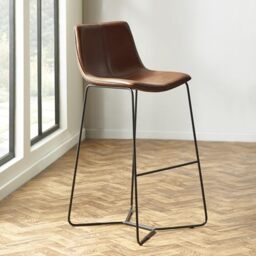 Julian Bowen Joren Bar Stools, Set of 2, Faux Leather, Brown - H105 x W53cm