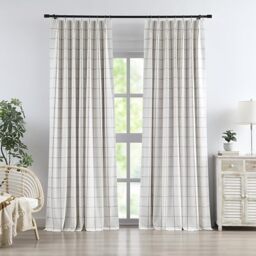 "Vision Home Flax Linen Plaid Pinch Pleated Full Blackout Curtains Checkered Thermal Insulated Window Panels 120 inch for Bedroom Living Room Darkening Rustic Pinch Pleat Drapes with Hooks 40""Wx120""Lx2"