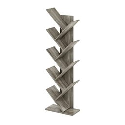 Furinno TREE Book Shelf, 9-Tier Bookshelf, Tree Bookcase for Room Decor, 8.4 x 15.7 x 50.9, for Living Room, Bedroom, Home Office, French Oak