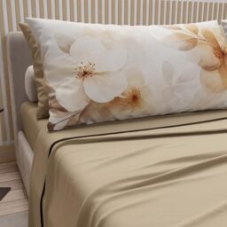 PETTI Artigiani Italiani - Cotton Sheets with Pillowcases in Digital Print, Single Sheet, Floral Design 29 Taupe, 100% Made in Italy