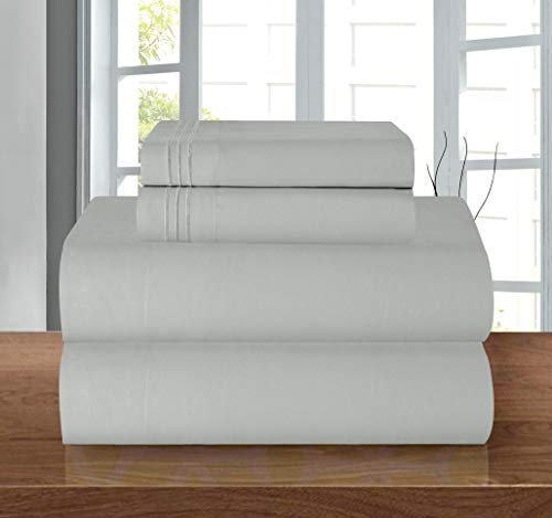 Elegant Comfort Luxury Soft 1500 Thread Count Egyptian 4-Piece Premium Hotel Quality Wrinkle Resistant Bedding Set, All Around Elastic Fitted Sheet, Deep Pocket up to 16inch, Twin/Twin XL, Silver Grey
