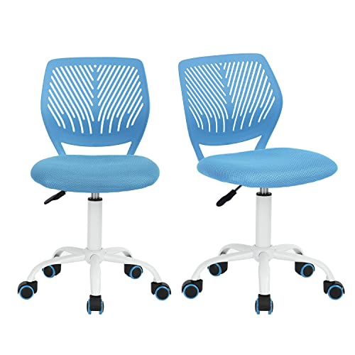 Homy Casa Set of 2 Blue Desk Chairs Adjustable Swivel Office Chair Fabric Seat Ergonomic Task Chair without Armrest, Blue
