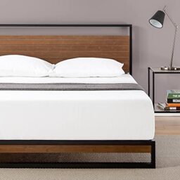 Zinus Suzanne Metal and Bamboo Bed Frame - Double 135x190 cm - 18 cm High - Low Profile - Headboard - Wood Slat Support - Easy Assembly - Black