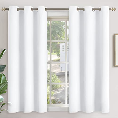 YoungsTex White Curtains 48 Inch Length with Grommet 2 Panels - Short Living Room Drapes Privacy for Bedroom Window, 2 Panels, 42 X 48 Inch