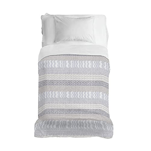 PENSIERI DELICATI Bedspread 170 x 280 cm, Single Sheet 100% Cotton Pique, Ideal as a Furniture Cover, 1 Square Bed Cover, Aztec Grey Pattern, 100% Made in Italy