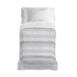 PENSIERI DELICATI Bedspread 170 x 280 cm, Single Sheet 100% Cotton Pique, Ideal as a Furniture Cover, 1 Square Bed Cover, Aztec Grey Pattern, 100% Made in Italy