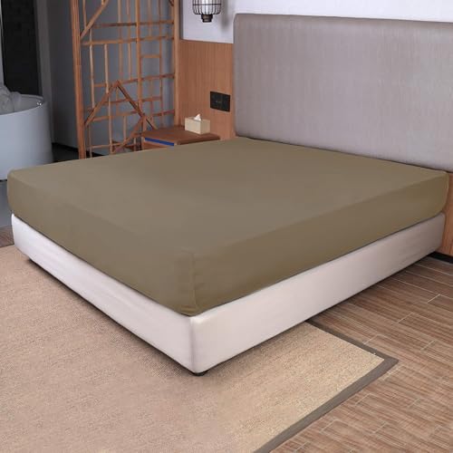 Twin Size Fitted Sheet Only - 4-Way Stretch Knit, Snug Fit, Wrinkle Free & Stay in Place, No More Slipping Off for Mattress, Soft & Comfortable - Taupe, Twin