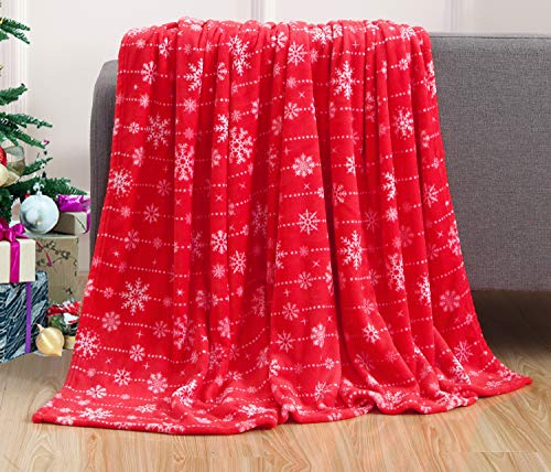 Elegant Comfort Luxury Velvet Super Soft Christmas Prints Fleece Blanket-Holiday Theme Home D??cor Fuzzy Warm and Cozy Throws for Winter Bedding, Couch and Gift, 50 x 60 inch, Snowflakes