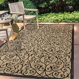JONATHAN Y SMB107A-8 Madrid Vintage Filigree Textured Weave Indoor Outdoor Area Rug, Classic, Traditional, Easy Cleaning, Bedroom, Kitchen, Backyard, Patio, Non Shed, Black/Khaki, 240 cm X 300 cm