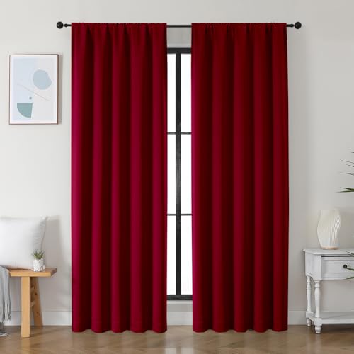 Simplebrand Ava Red Blackout Curtains for Bedroom 84 Inch Length 2 Panels Set, Solid Thermal Insulated Privacy Living Room Window Treatment Curtains Blackout Drapes, W50 x L84 Inch, Red