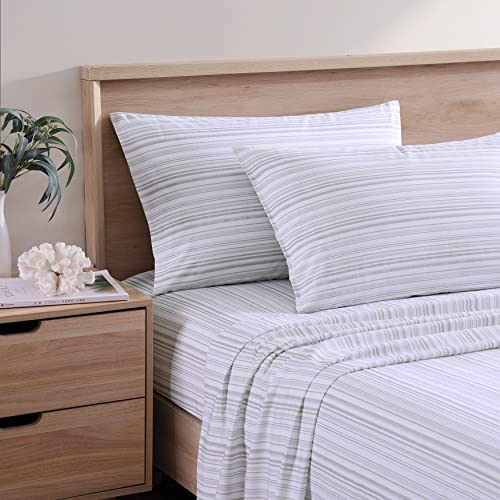 Tommy Bahama - King Sheets, Cotton Percale Bedding Set, Crisp & Cool, Stylish Home Decor (Kahanu Stripe Grey, King)