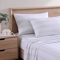 Tommy Bahama - King Sheets, Cotton Percale Bedding Set, Crisp & Cool, Stylish Home Decor (Kahanu Stripe Grey, King)