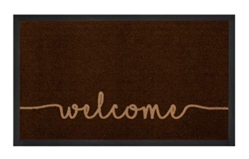 Hanse Home Printy Doormat for Indoor and Outdoor Use, 45 x 75 cm, Dirt Trapper Mat, Cosy Welcome with Lettering, Washable & Weatherproof, Non-Slip for Entrance Area and Outdoor Use - Dark Brown Beige