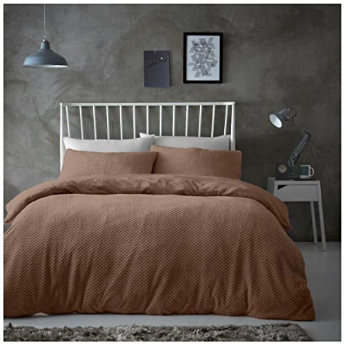 Gaveno Cavailia Popcorn Single Duvet Set Mink, Honeycomb Waffle Weave Bedding, 2 Piece Teddy Flannel Fleece Reversible Bedlinen, Easy Care DuvetCover Bedset, 1 Quilt Cover and 1 Pillow Case