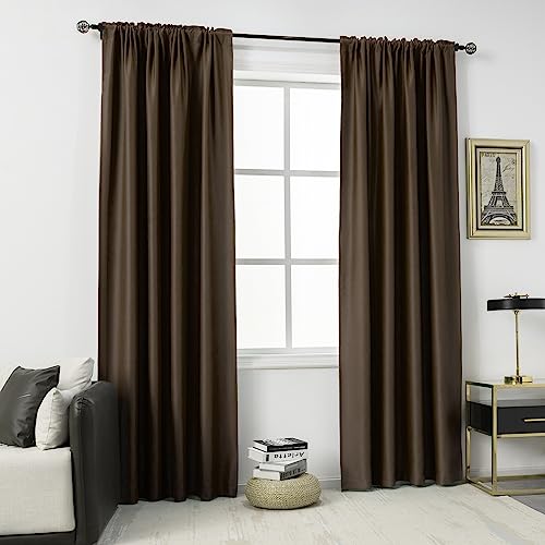 DUALIFE Brown Blackout Curtains 96 Inch Length Window Drapes for Bedroom, Thermal Insulated Room Darkening Rod Pocket Coffee Color Curtains 2 Panels for Living Room,54x96 Inches Long